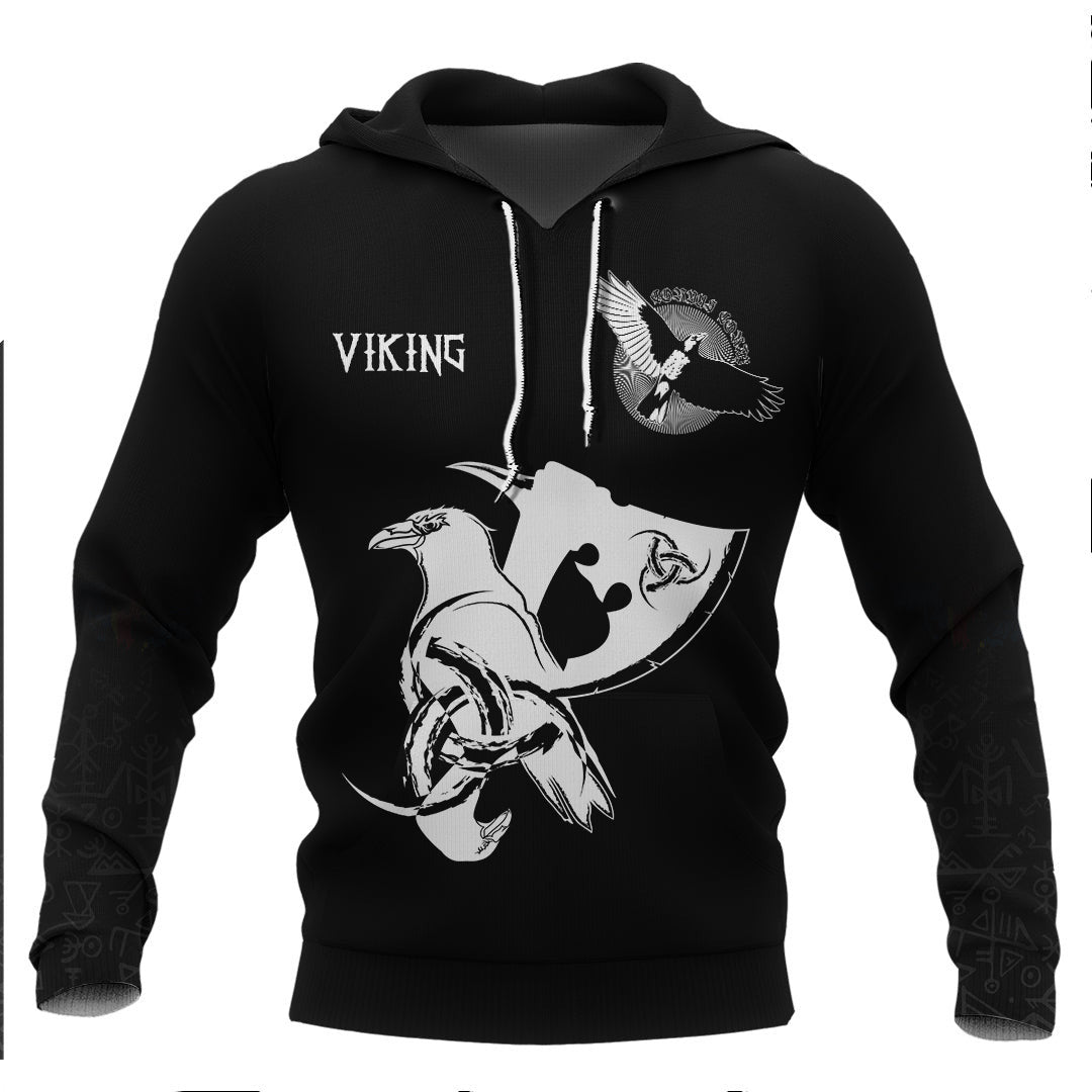 Viking Scandinavian Raven Axe Viking Hoodie Basic Helm and Hammer Shop