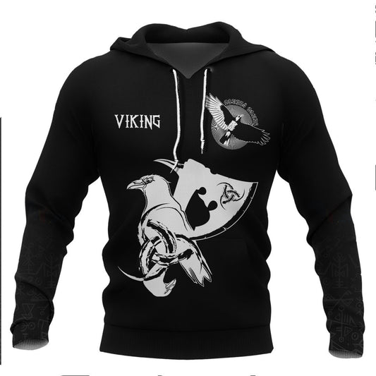 Viking Scandinavian Raven Axe Viking Hoodie Basic Helm and Hammer Shop