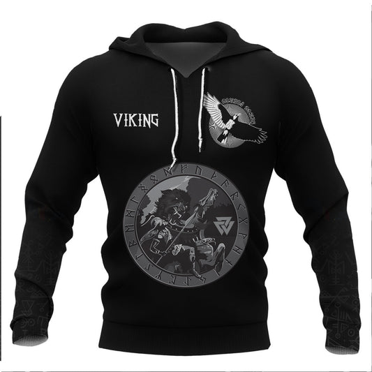 Viking Ragnarok Battle Of The God Odin With The Wolf Fenrir Viking Hoodie Basic Helm and Hammer Shop