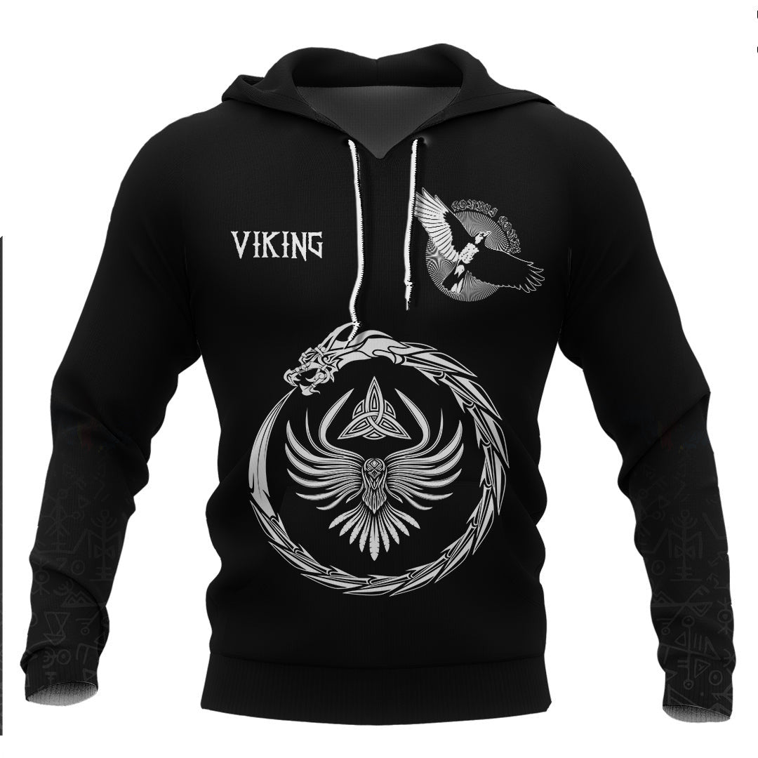 Viking Dragon And Raven Viking Hoodie Basic Helm and Hammer Shop
