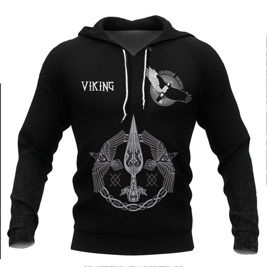 Viking The Spear Of The God Odin Gungnir Two Ravens Viking Hoodie Basic Helm and Hammer Shop