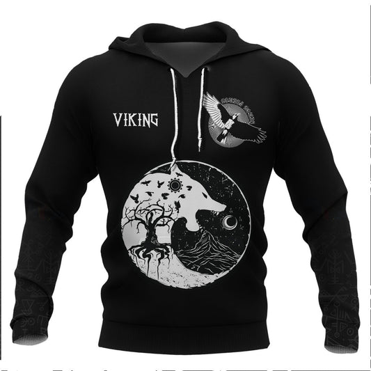 Viking Wolf And Ravens Viking Hoodie Basic Helm and Hammer Shop