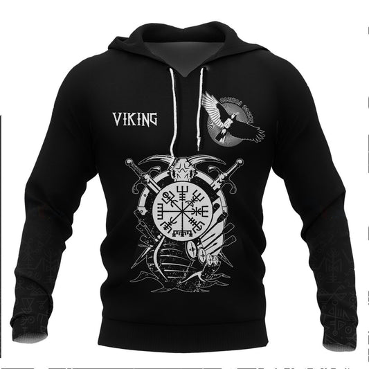 Viking Drakkar and Vegvisir Viking Hoodie Basic Helm and Hammer Shop