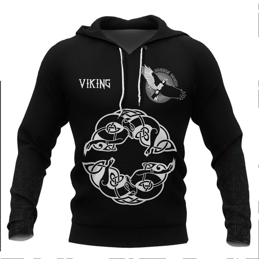 Viking Two Wolves Of Odin Geri And Freki Scandinavian And Celtic Style Viking Hoodie Basic Helm and Hammer Shop