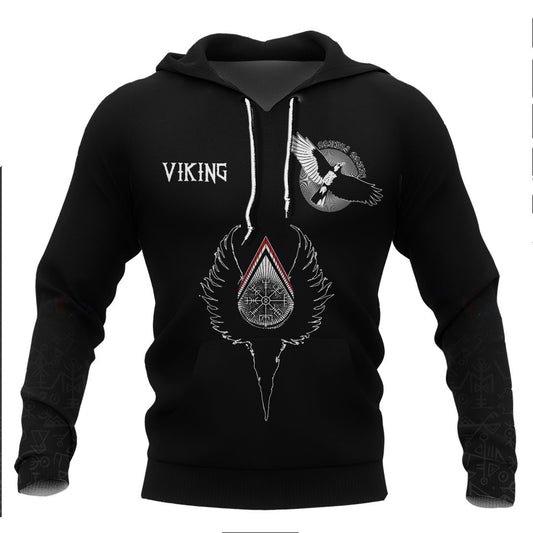 Viking Vegvisir & Wings Viking Hoodie Basic Helm and Hammer Shop