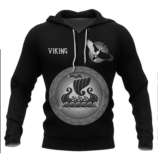Viking Drakkar Black Viking Hoodie Basic Helm and Hammer Shop