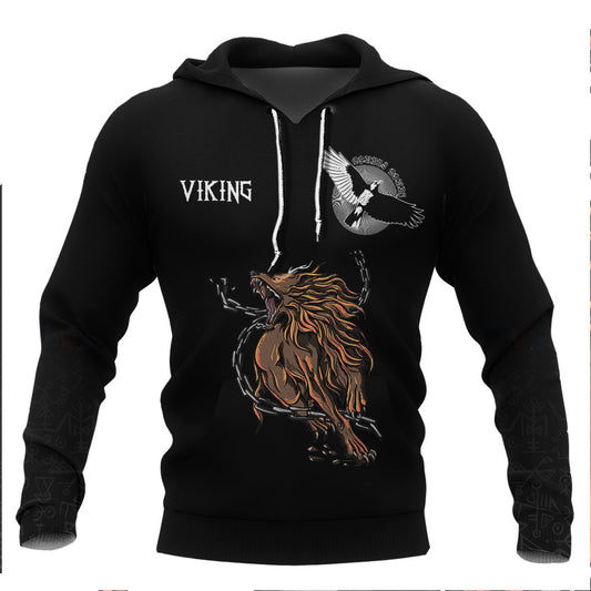 Viking Fenrir Art Viking Hoodie Basic Helm and Hammer Shop