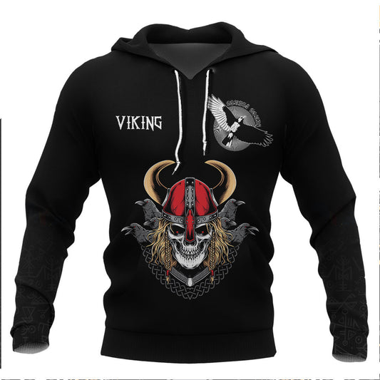 Viking Warrior With Raven Viking Hoodie Basic Helm and Hammer Shop