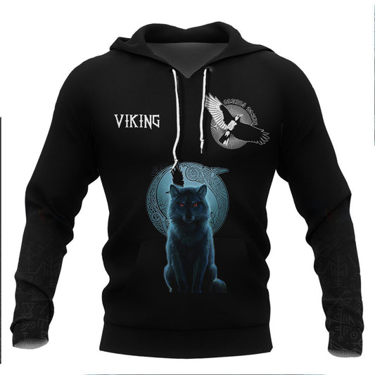 Viking Fenrir Wolf And Moon Viking Hoodie Basic Helm and Hammer Shop