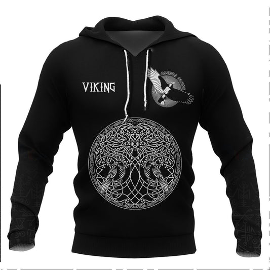 Viking Yggdrasil Tree Of Life Raven Huginn And Muninn Ravens Of Odin Viking Hoodie Basic Helm and Hammer Shop